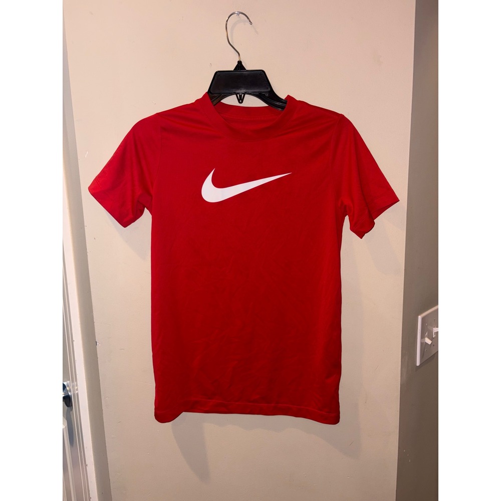 Nike Boys Red Dri-FIT Short Sleeve Graphic Swoosh Logo T-Shirt Size Large L